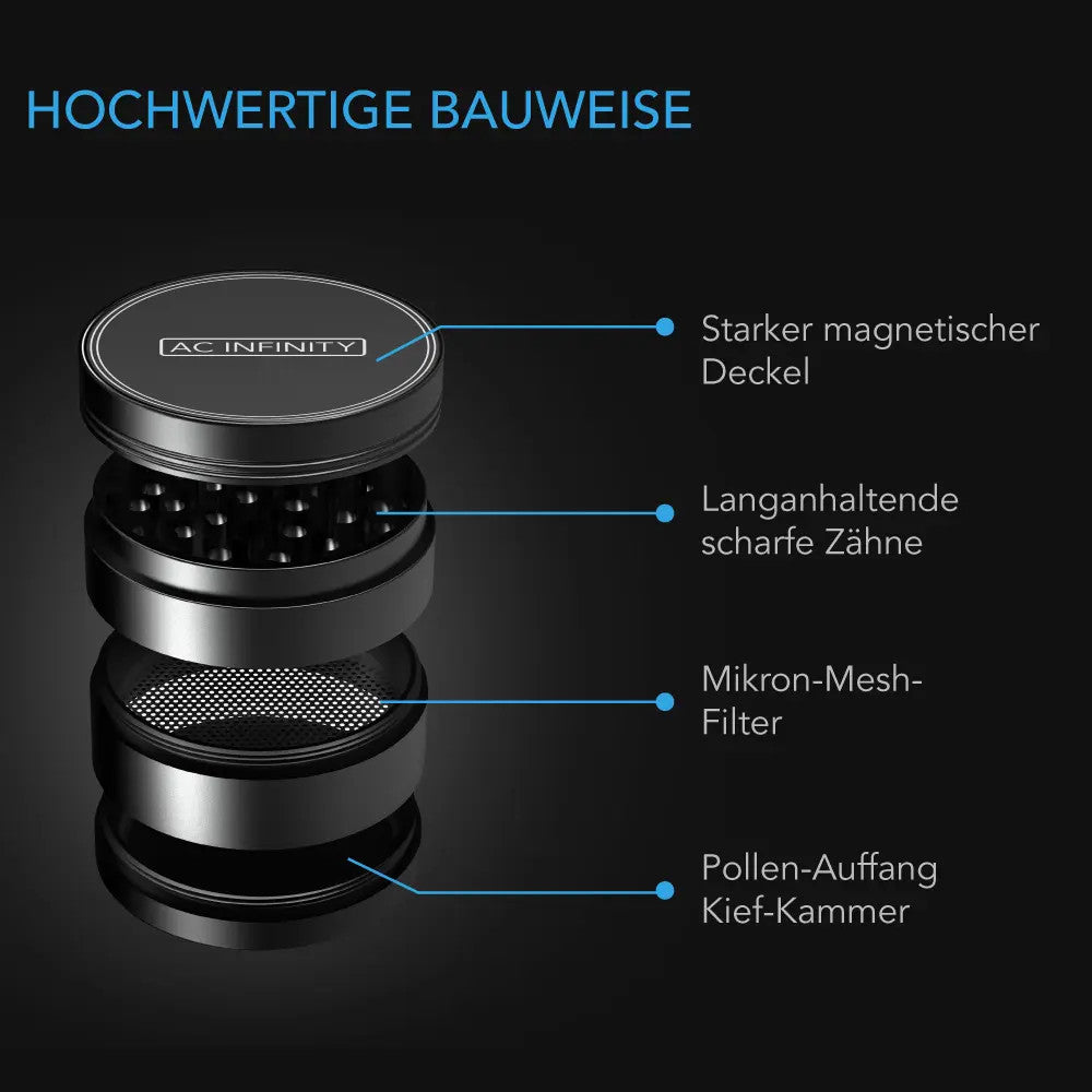 AC Infinity 3-Kammer-Grinder – Infografik Hochwertige Bauweise