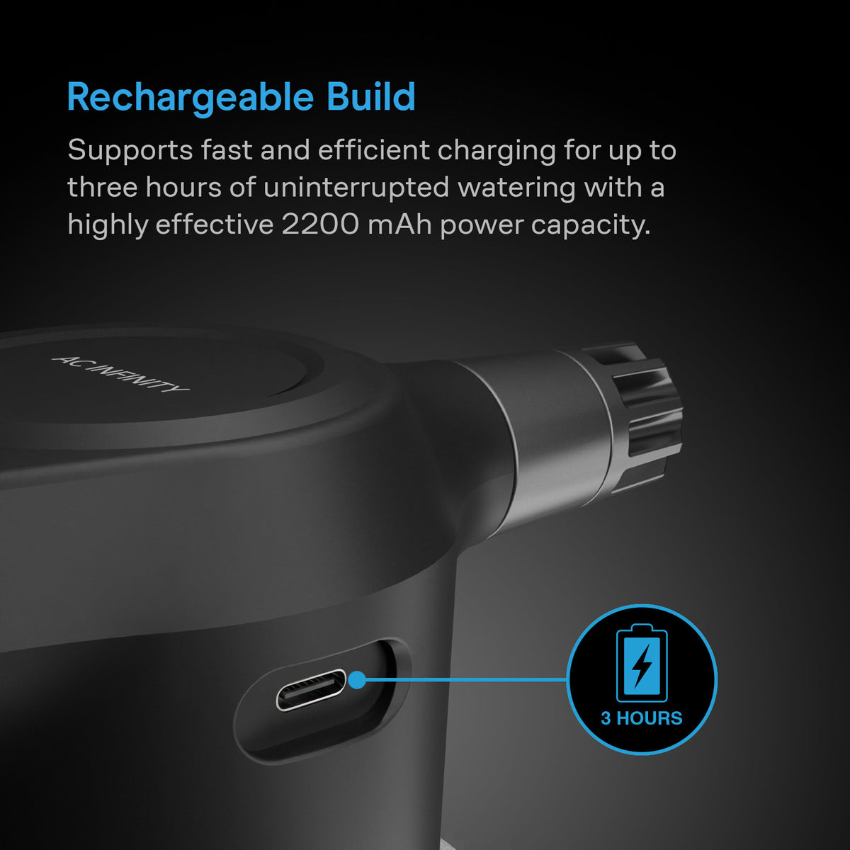 AC Infinity automatischer Wassersprüher – Infografik Rechargeable Build