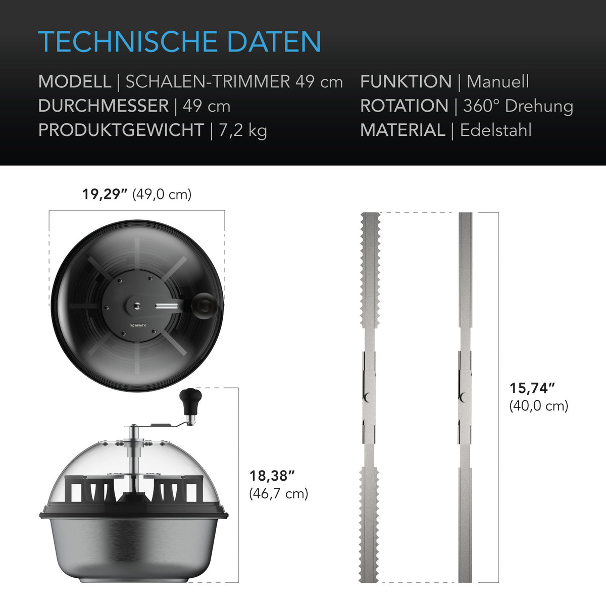AC Infinity Bud Bowl Trimmer – Technische Daten und Maße