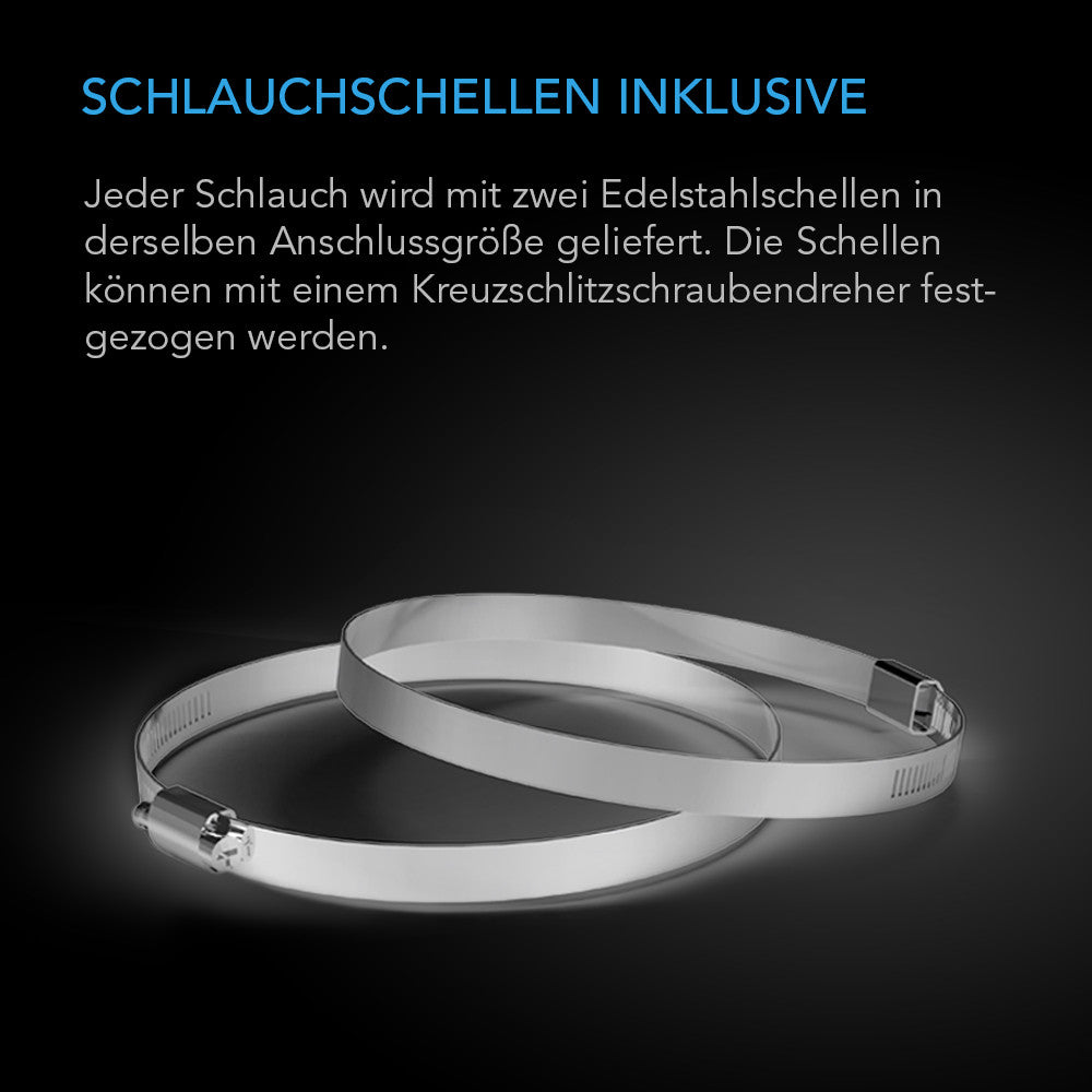 AC Infinity flexibler Luftschlauch – Infografik Schlauchschellen inklusive