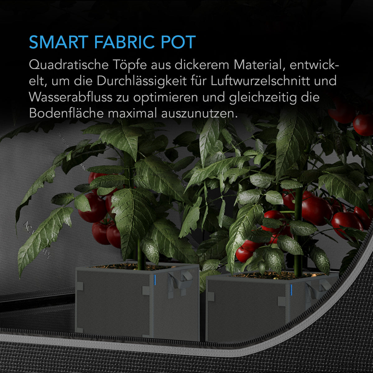 AC Infinity Stofftöpfe quadratisch – Infografik Smart Fabric Pot