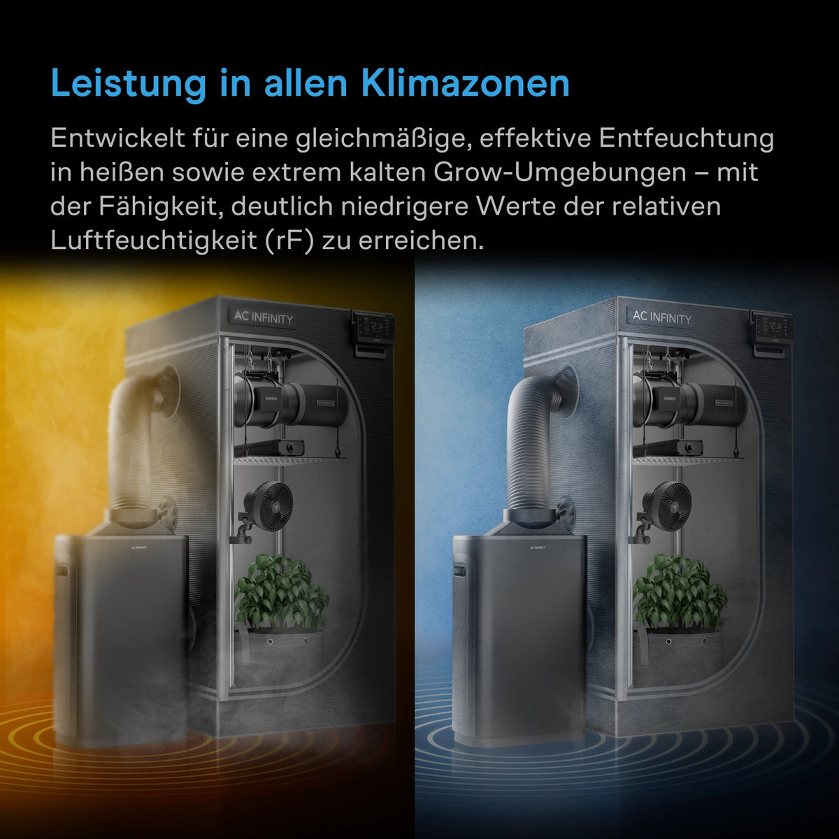 AC Infinity HYDRONE 7 – Infografik Leistung in allen Klimazonen