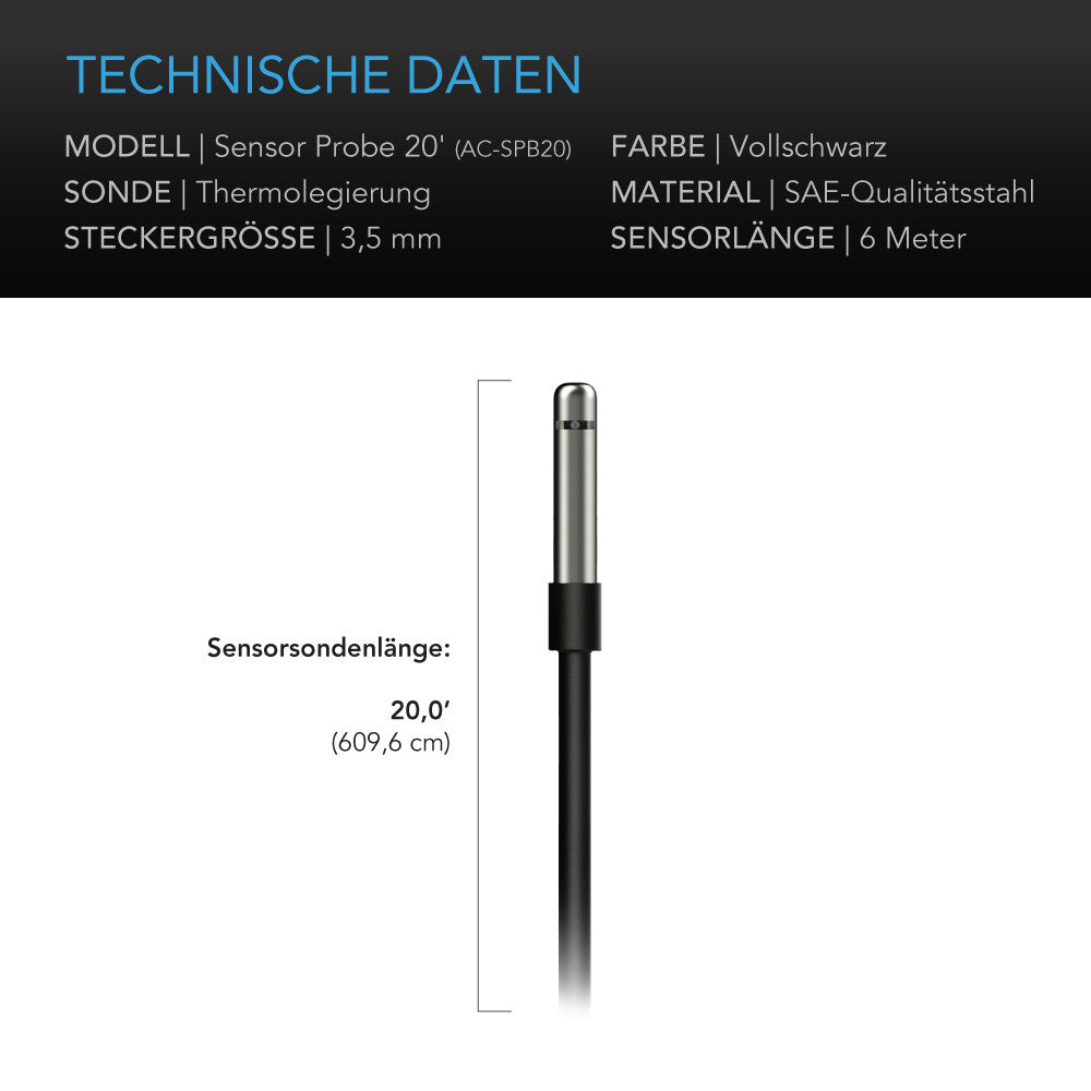 AC Infinity Controller-Sensor-Sonde – Technische Daten und Maße