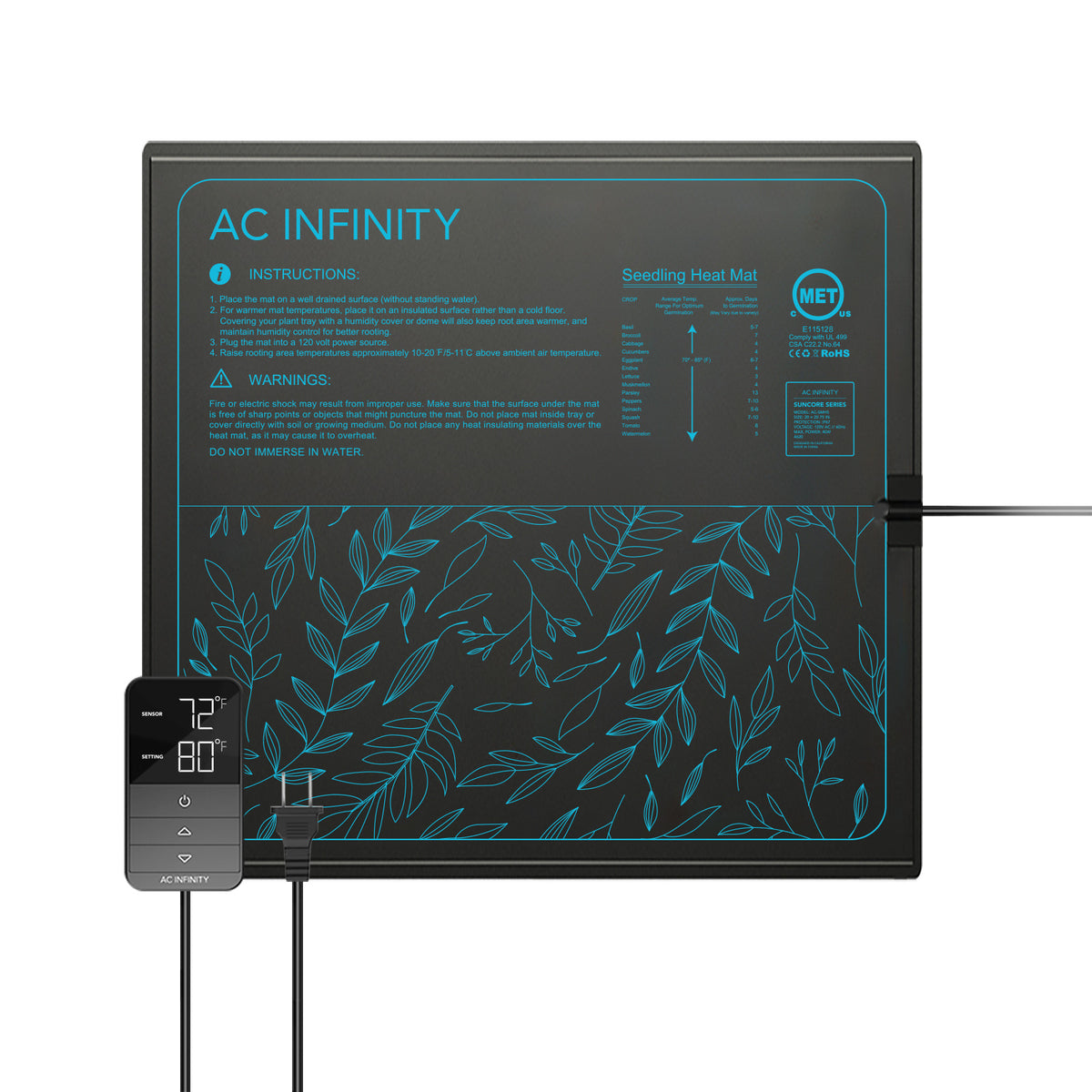 AC Infinity SUNCORE H5 – Heizmatte 50,8 × 52,7 cm mit Temperaturregler