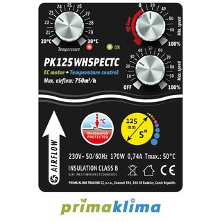 Prima Klima EC Silenced Fan Whisperblower Temp. Controlled 800m³/h 125mm