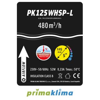Prima Klima Silenced Fan Whisperblower 1 Speed 480m³/h 125mm