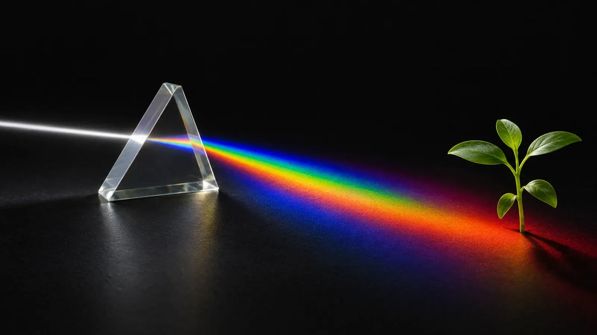 Lichtspektrum aus einem Prisma von Blau bis Far-Red – Lichtqualität und Spektrum