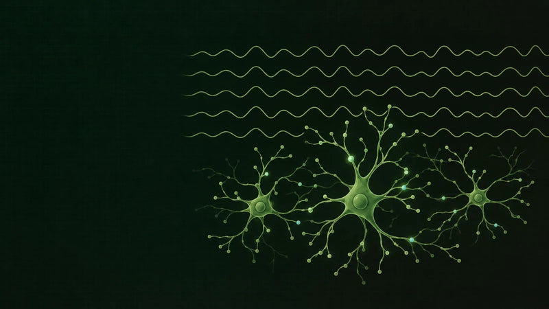 Abstrakte Darstellung eines neuronalen Netzwerks aus feinen hellgrünen Linien und Knotenpunkten auf dunkelgrünem Grund.