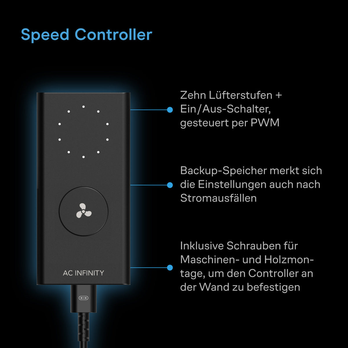 AC Infinity Luftfilter-Set – Infografik Drehzahlregler