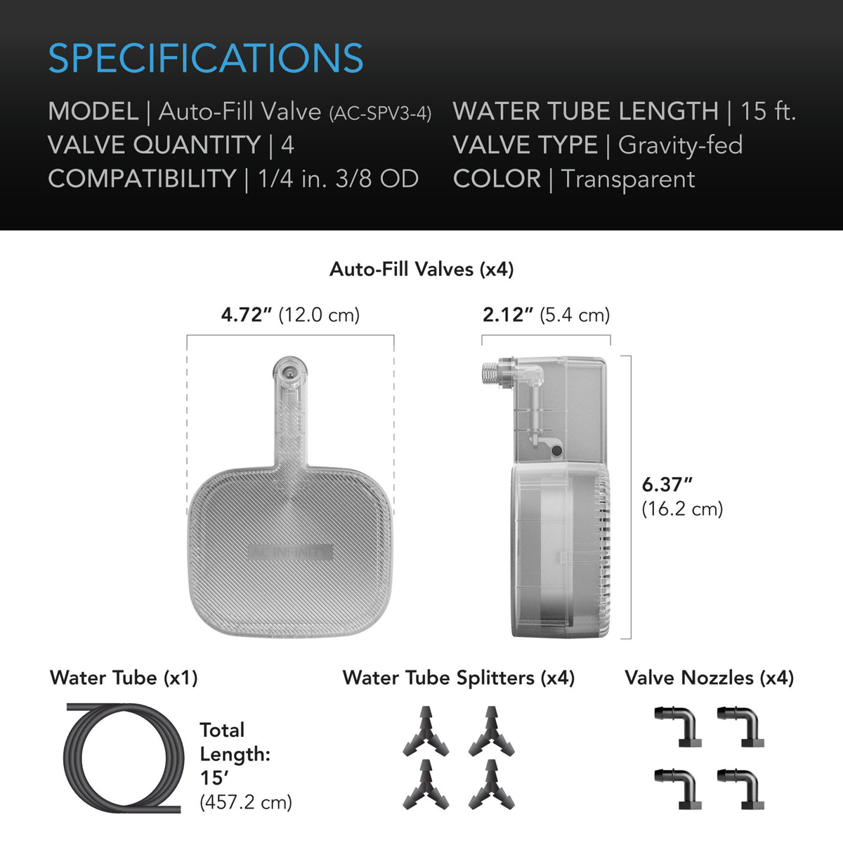 AC Infinity Auto-Fill-Ventilset – Technische Daten und Maße