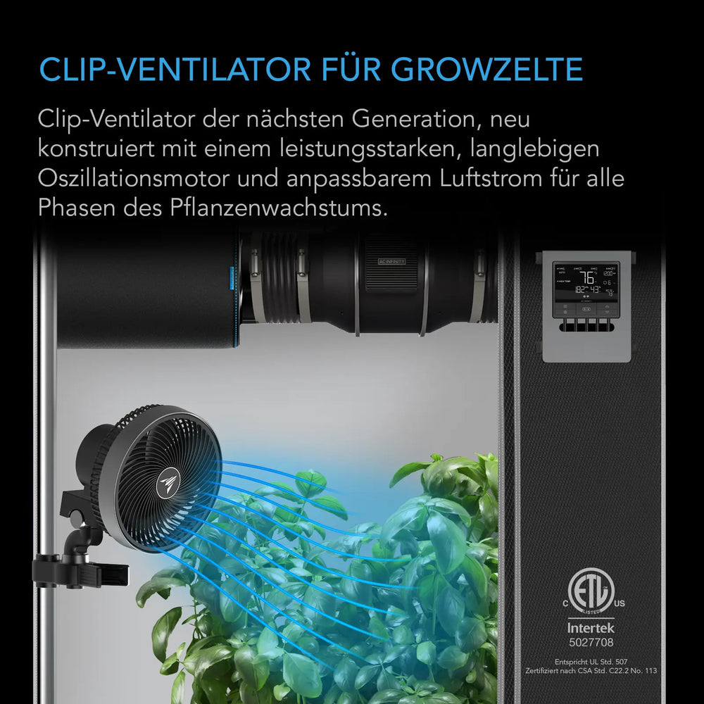 AC Infinity CLOUDRAY A9 – Infografik Clip-Ventilator für Growzelte