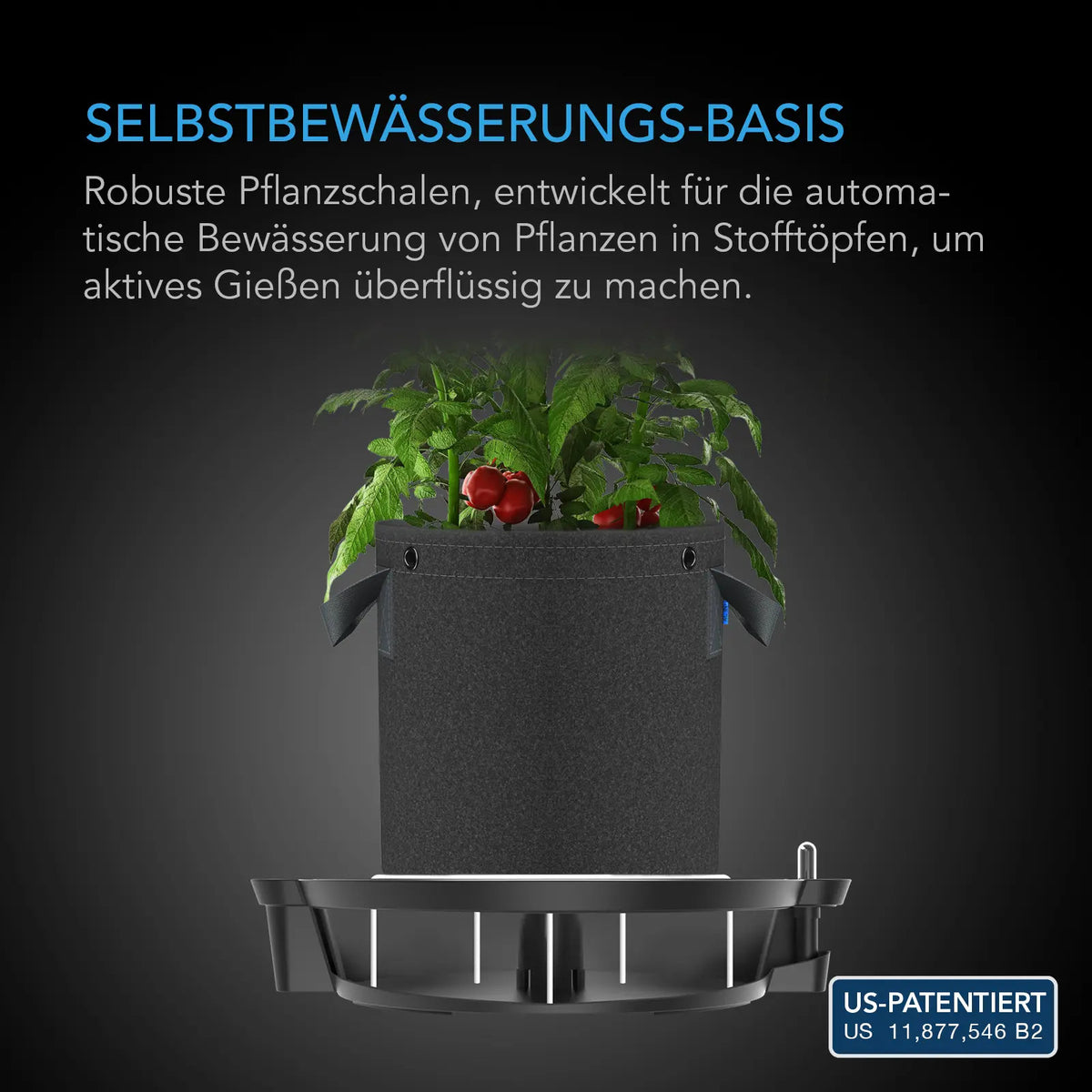 AC Infinity Selbstbewässerungs-Basis XL für Stofftöpfe – Infografik Selbstbewässerungs-Basis