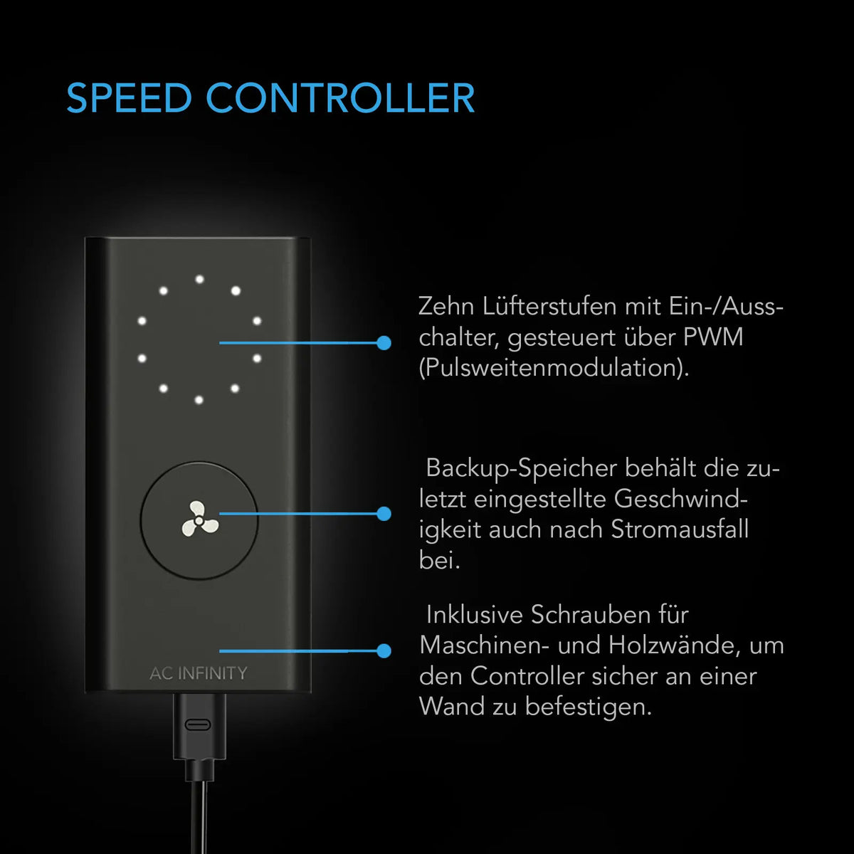 AC Infinity Cloudline A4 – Infografik Speed Controller