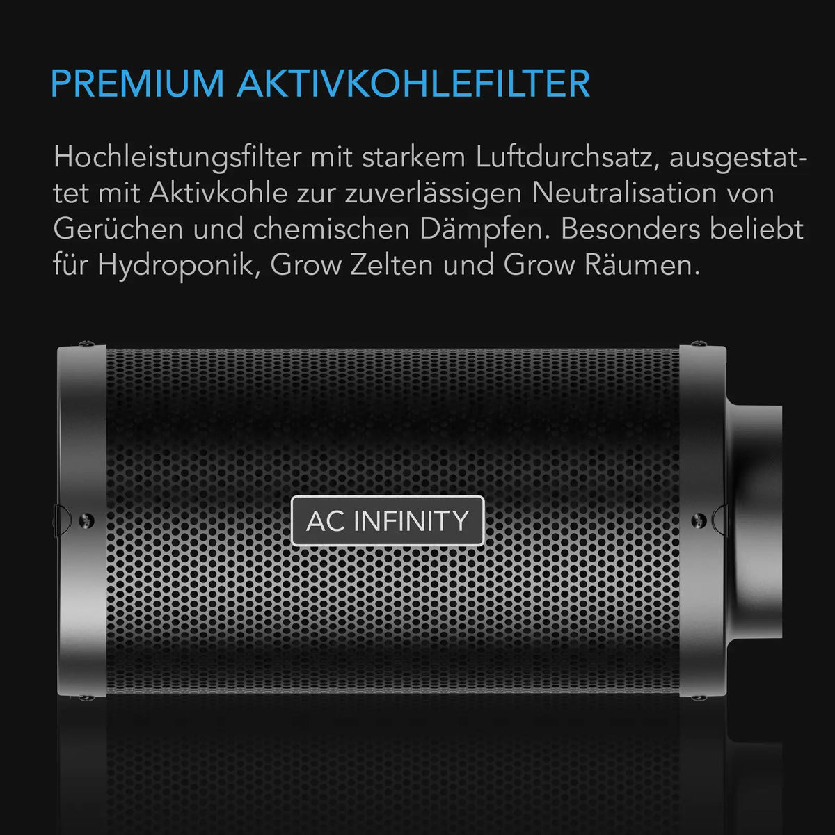 AC Infinity Aktivkohlefilter 150 mm – Infografik Premium Aktivkohlefilter