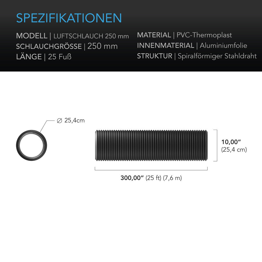 AC Infinity flexibler Luftschlauch – Technische Daten und Maße