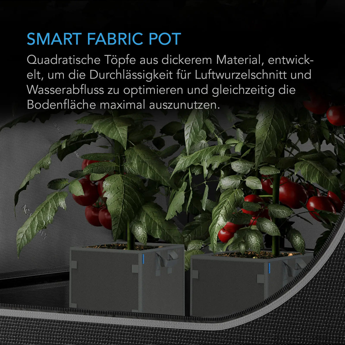AC Infinity quadratische Stofftöpfe – Infografik Smart Fabric Pot