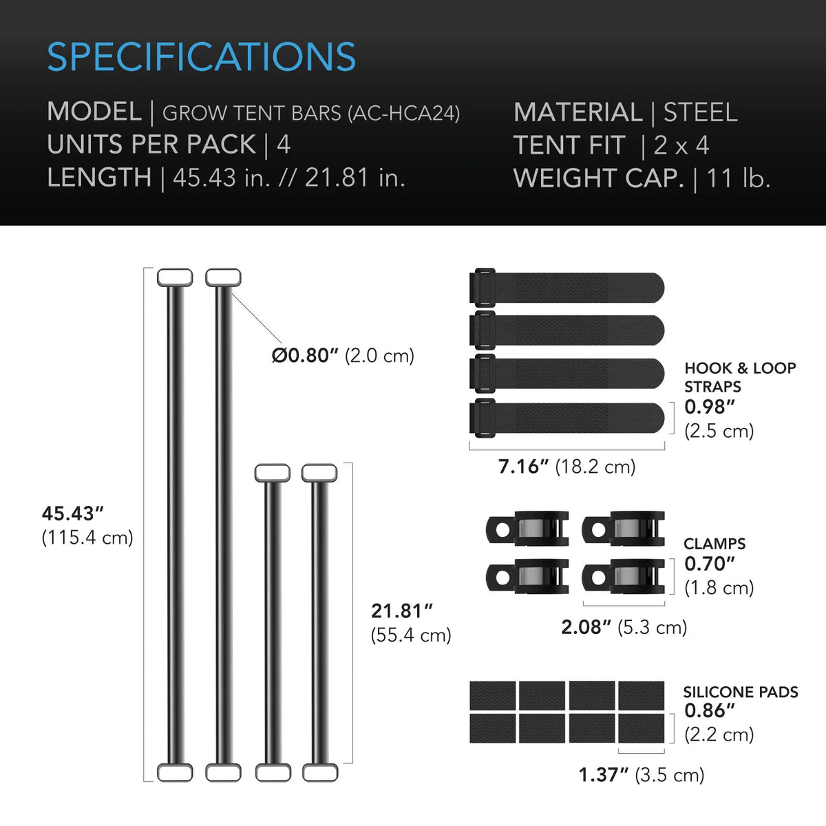 AC Infinity Grow-Zelt-Montagestangen – Lieferumfang