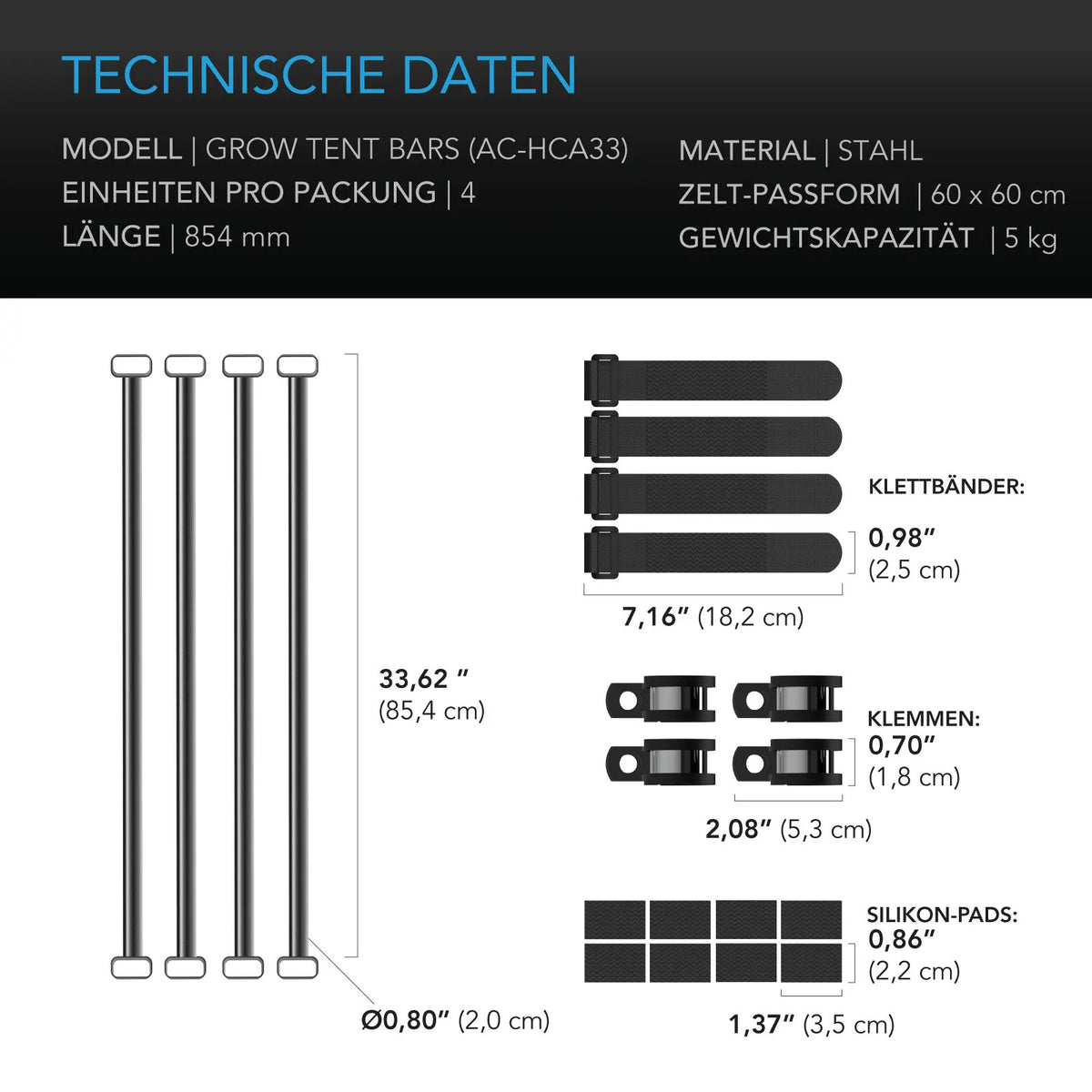 AC Infinity Grow-Zelt-Montagestangen – Lieferumfang