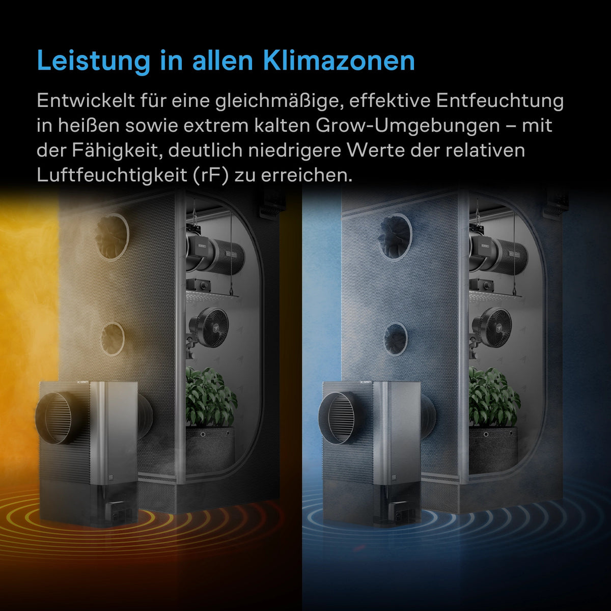 AC Infinity HYDRONE 5 – Infografik Leistung in allen Klimazonen