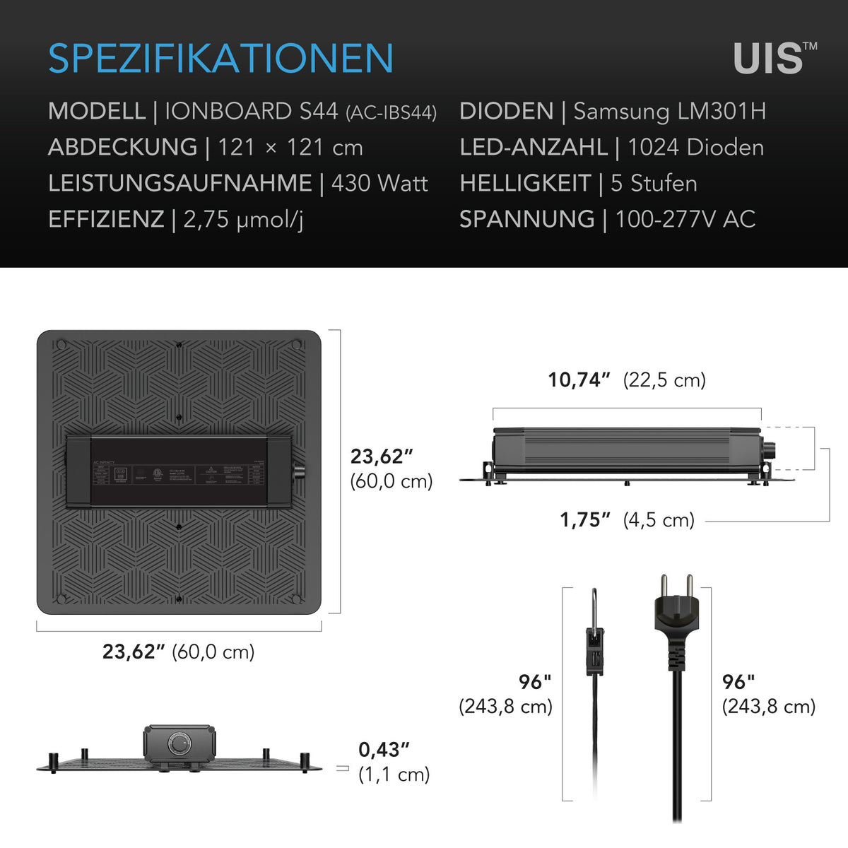 AC Infinity IONBOARD S44 – Technische Daten und Maße