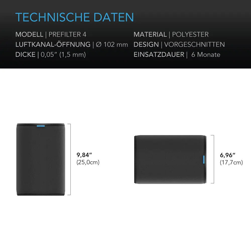 AC Infinity Vorfiltertuch – Technische Daten und Maße
