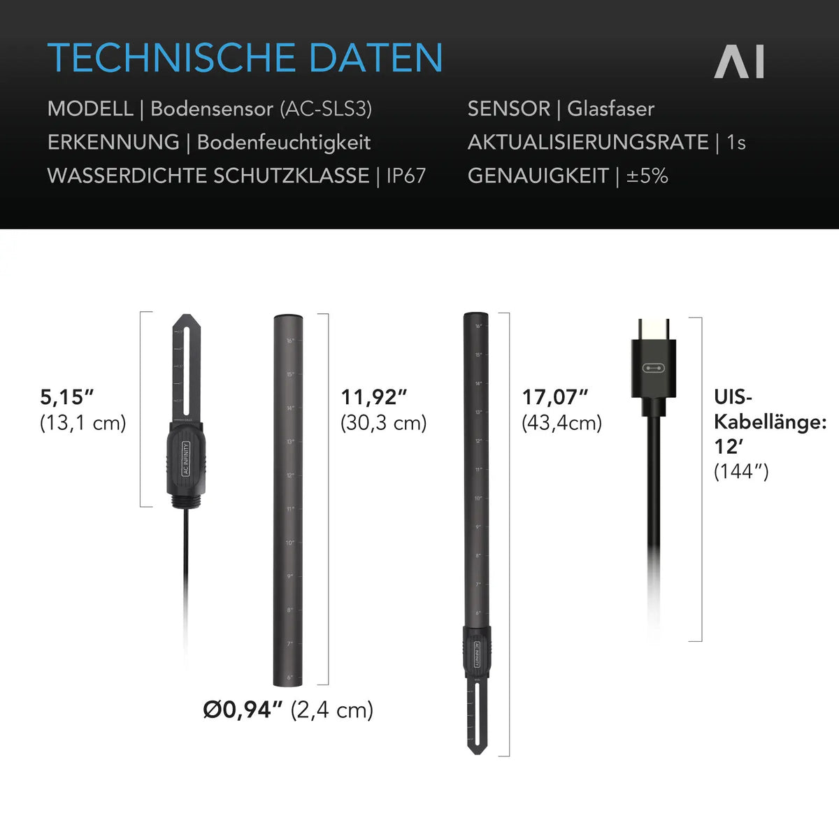 AC Infinity Bodensensor – Technische Daten und Maße