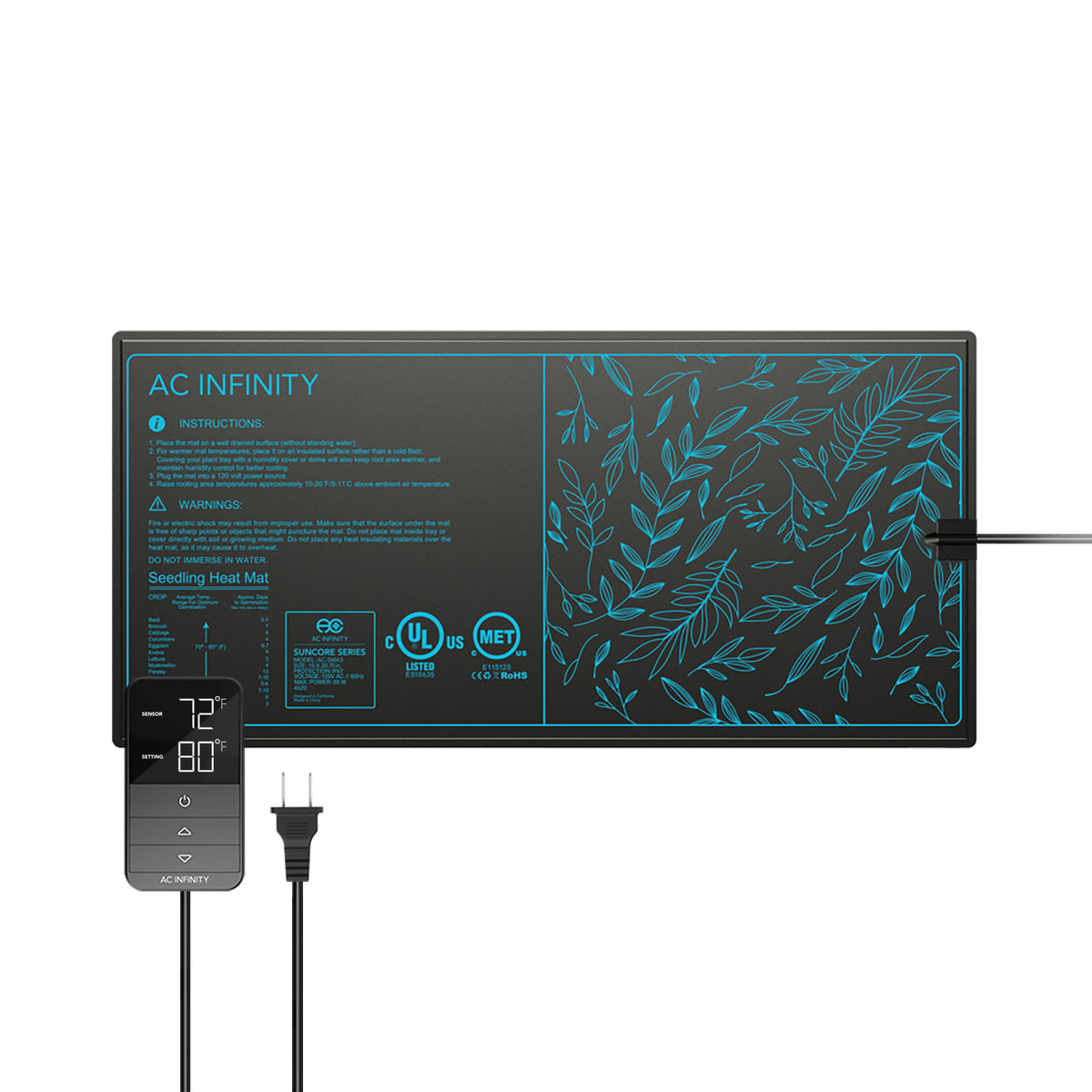 AC Infinity SUNCORE H3 – Heizmatte 25,4 × 52,7 cm mit Regler