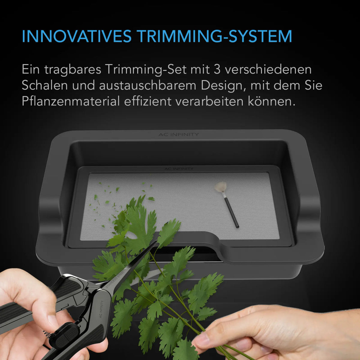 AC Infinity großes Trim-Tablett-System – Infografik Innovatives Trimming-System