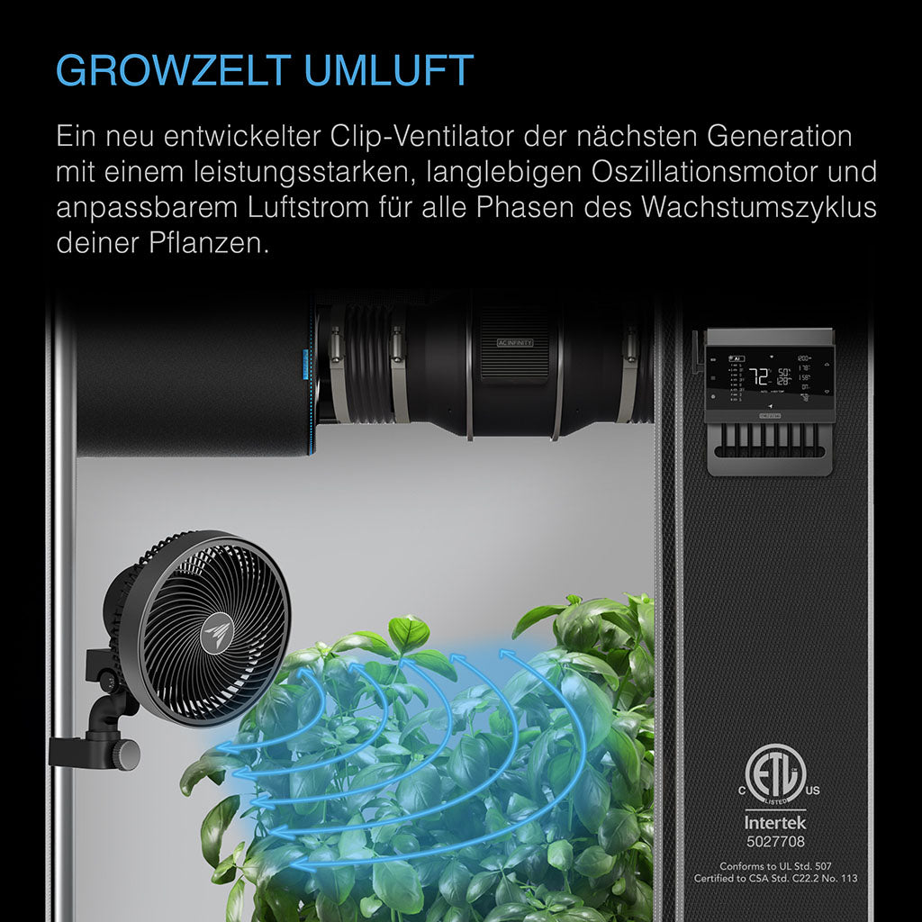 CLOUDRAY S9 im Growzelt mit oszillierendem Luftstrom