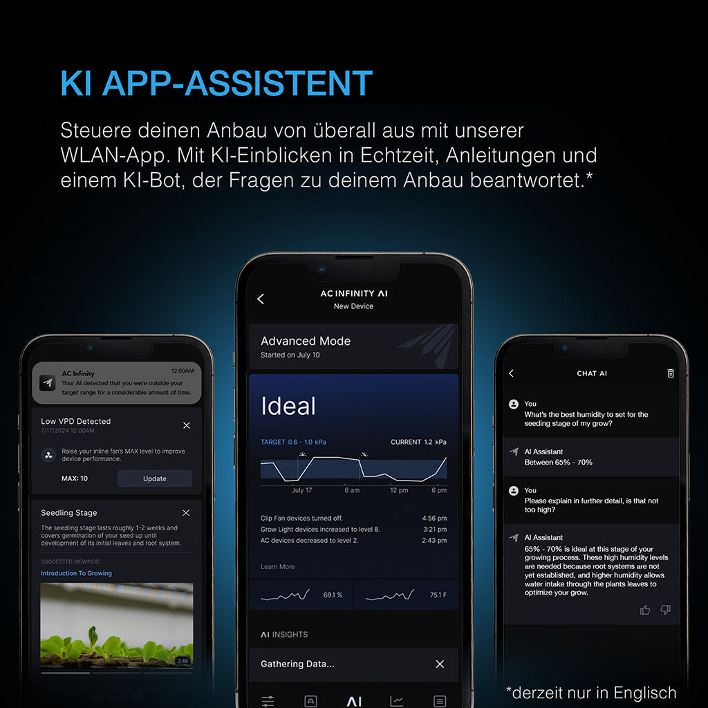 AC Infinity AI+-App mit Assistent und Grow-Daten