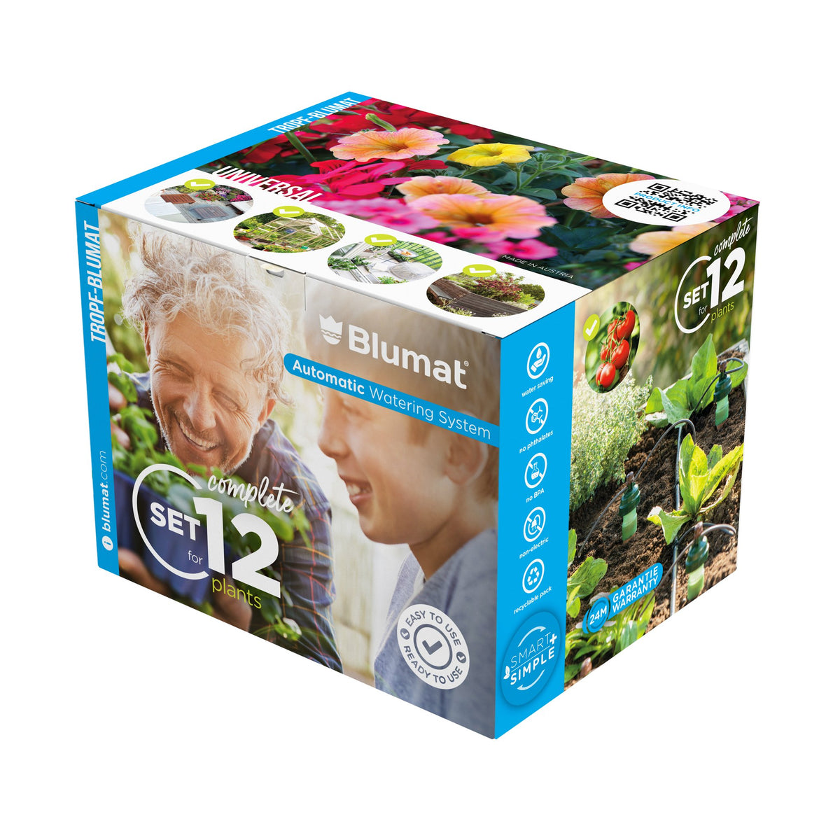 Blumat Tropf-Blumat Set12, Verpackung Schrägansicht mit Seitenteil