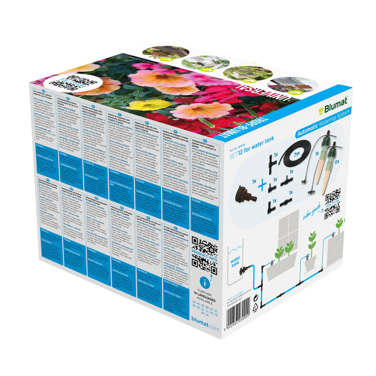 Blumat Tropf-Blumat Set12, Verpackung Rückseite mit Aufbauanleitung