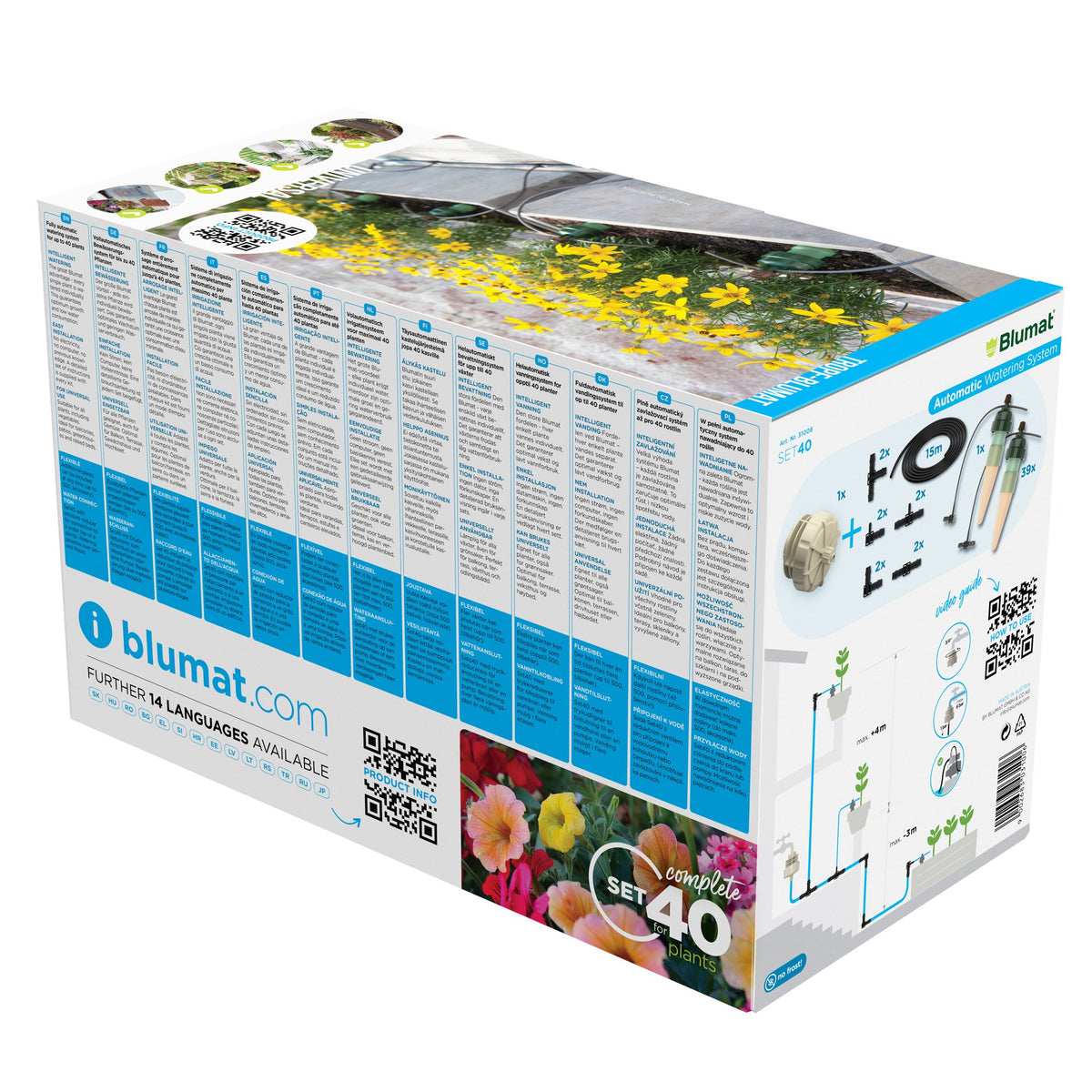 Blumat Tropf-Blumat Set40-PLUS, Verpackung Rückseite mit Aufbauanleitung