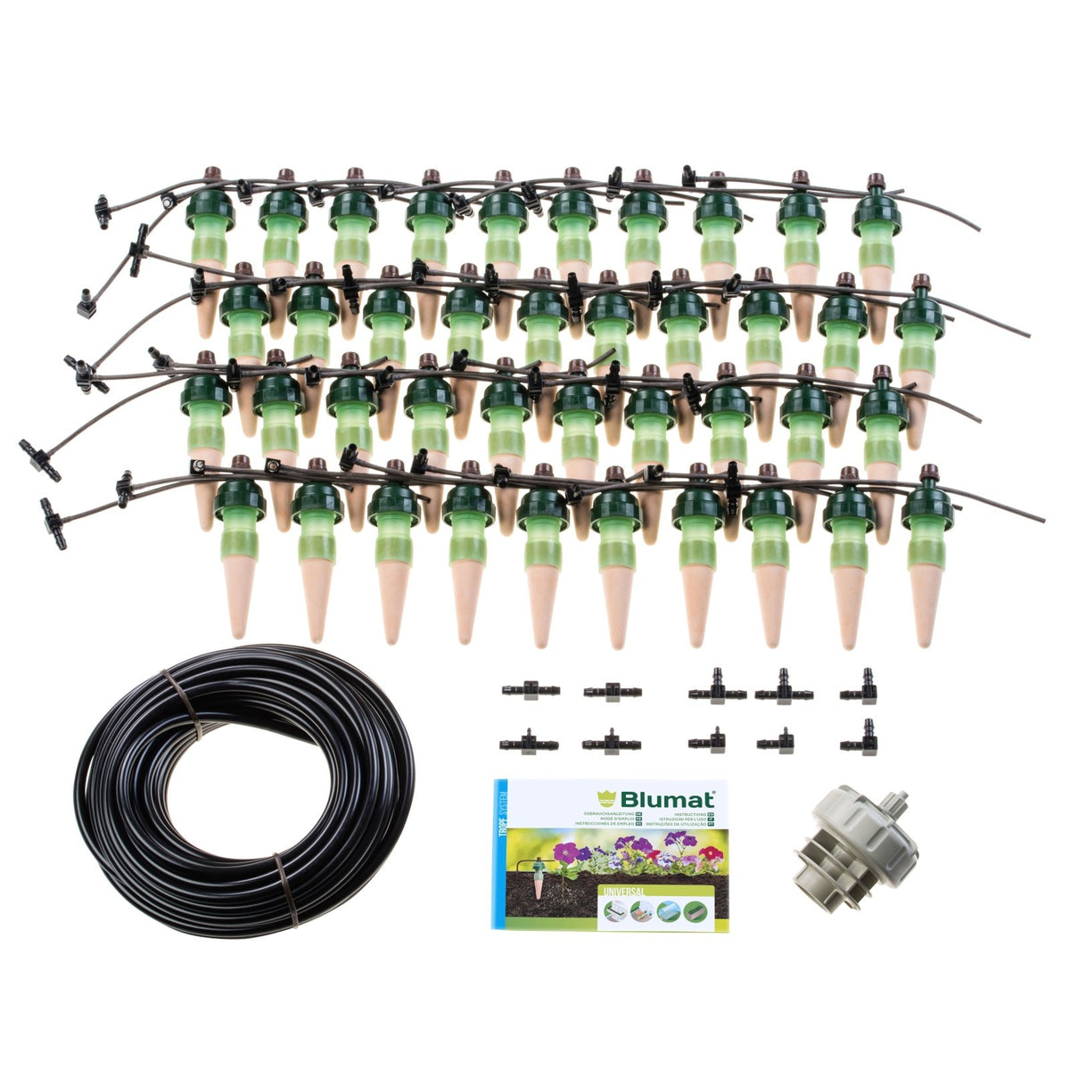 Blumat Tropf-Blumat Set40-PLUS Lieferumfang mit Tropfern, Zufuhrschlauch und Fittings