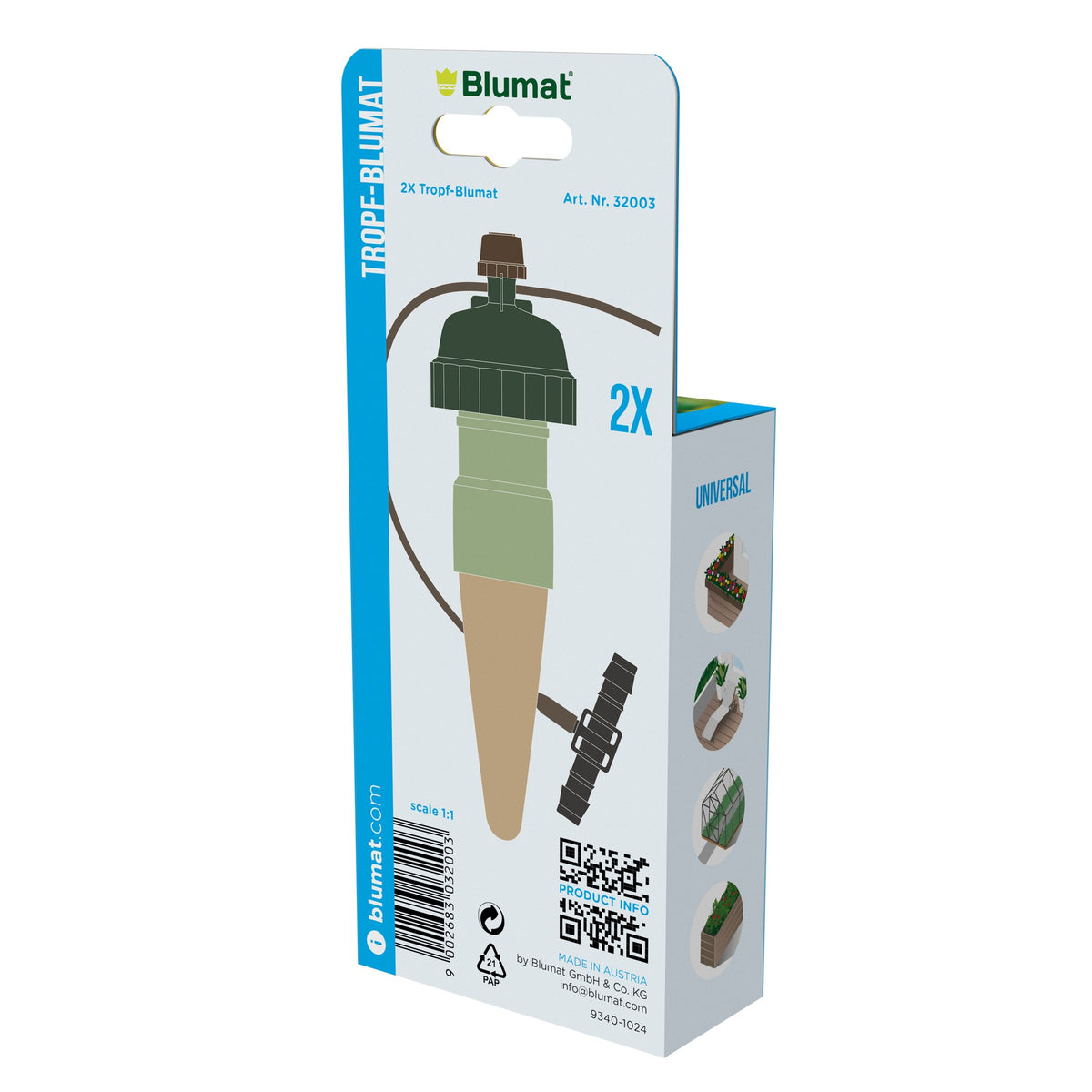 Blumat Tropf-Blumat, 2 Stück, Verpackung Rückseite mit Tropfer-Abbildung