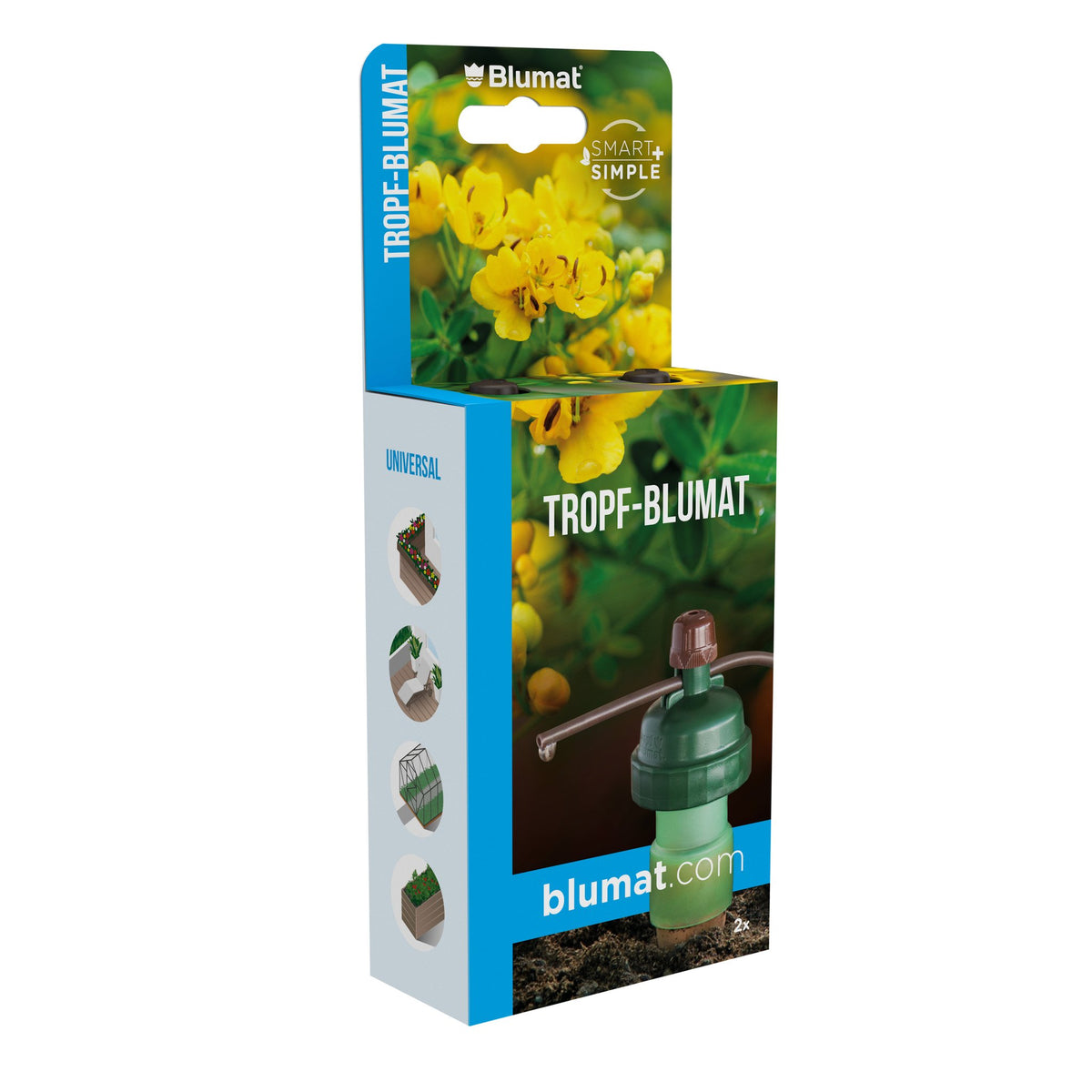 Blumat Tropf-Blumat, 2 Stück, Verpackung Seitenansicht mit Produktbildern