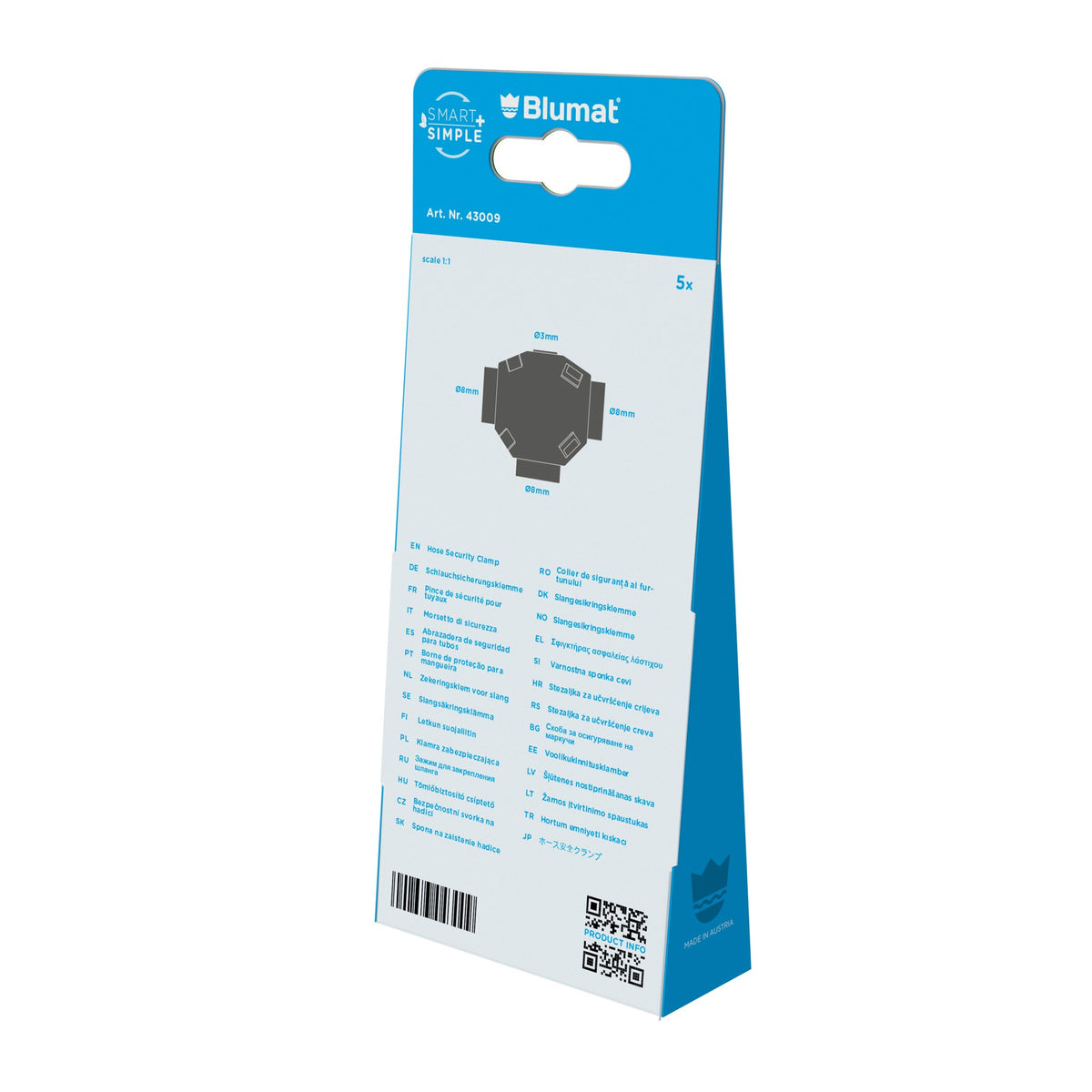Blumat Schlauchsicherungsklemmen 8-3/8-8 mm, Verpackung Rückseite mit Anleitung