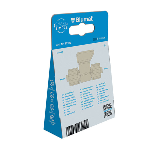 Blumat Absperrventil 8-8 mm, Verpackung Rückseite