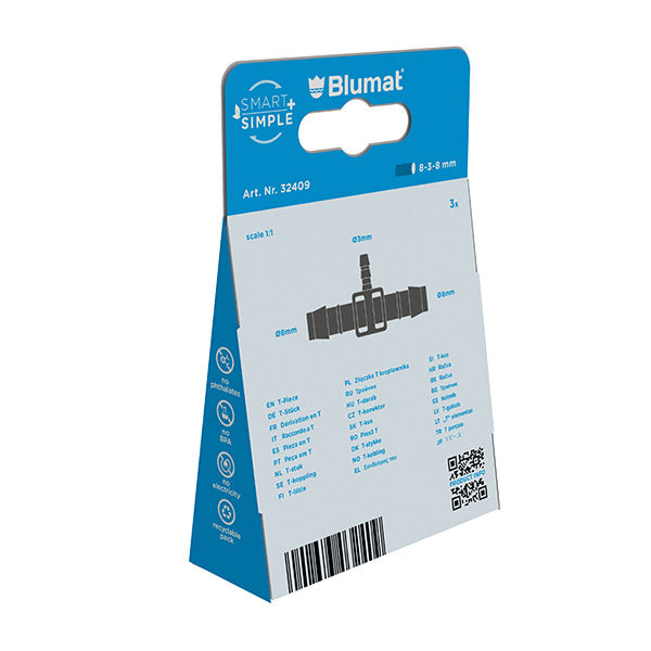 Blumat T-Stück 8-3-8 mm, Verpackung Rückseite