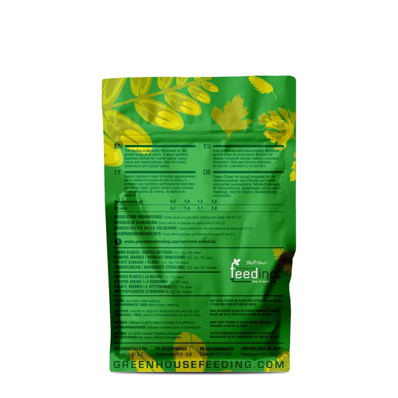 Green House Feeding Grow, Rückseite mit Herstellerangaben