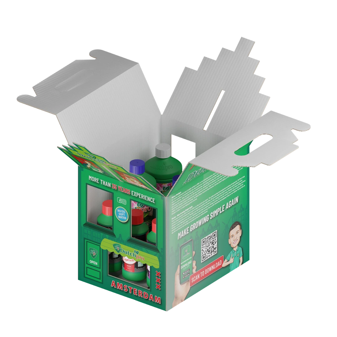 Dutchpro Original Starterpack Erde, weiches Wasser/Osmose – Box geöffnet mit Flaschen