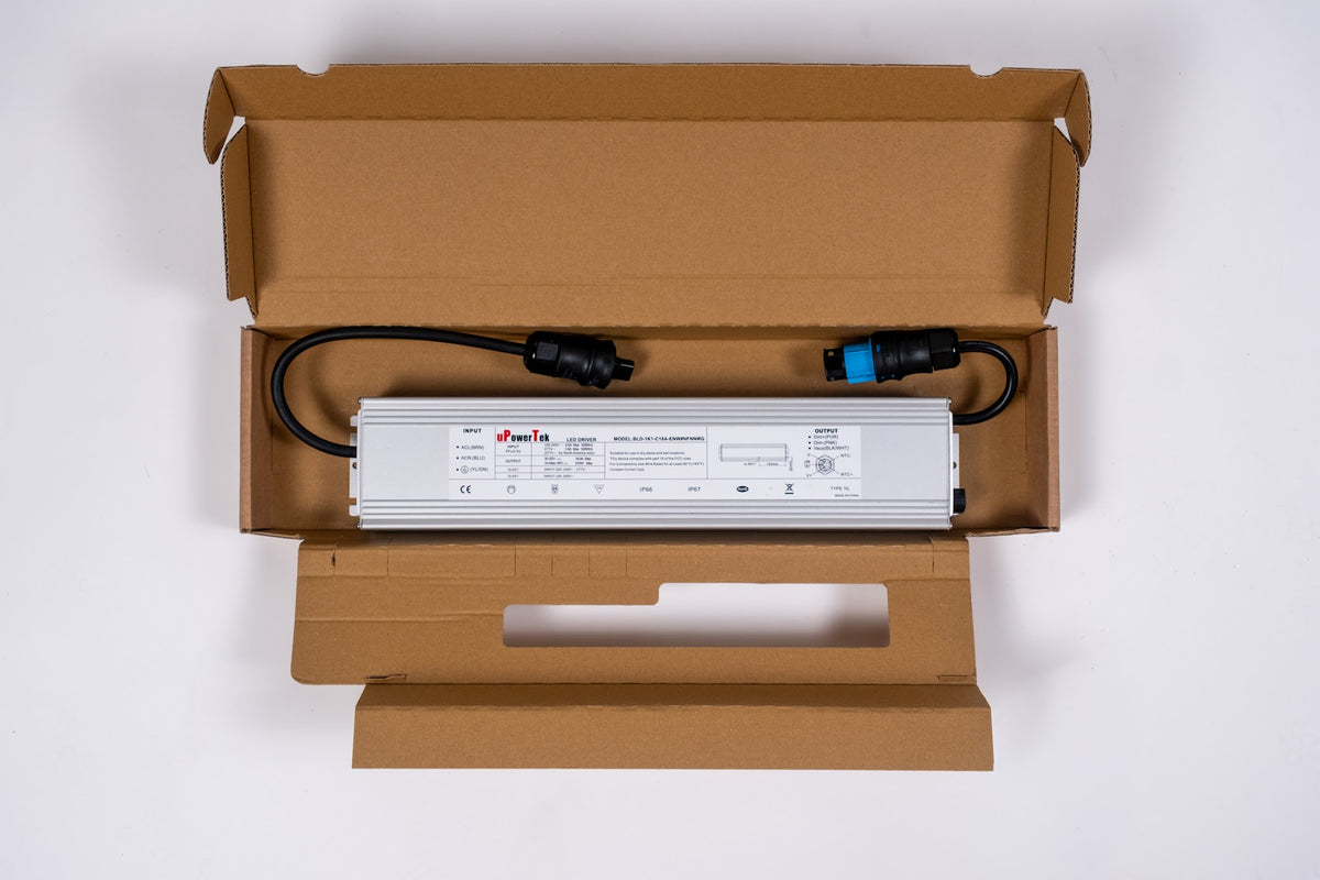 SANlight STIXX LED-Treiber, Bauform mit 399 mm Gehäuselänge, in der geöffneten Kartonverpackung