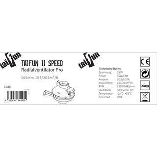 Taifun II Speed Radialventilator Pro 100mm 157/264m³/h