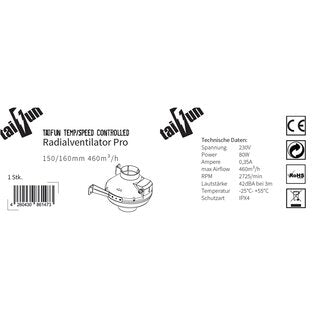 Taifun Temp/Speed Controlled Radialventilator 150/160mm 460m³/h